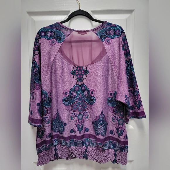 Live And Let Live Purple Banded Hem Boho Blouse Plus Size 3x - Picture 2 of 3